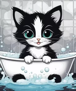 Black Cat Taking Bath Diamond Painting