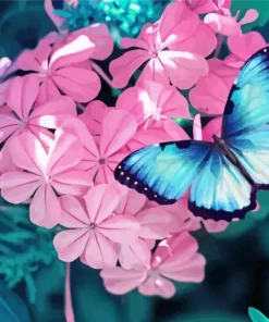 Blue And Black Butterfly On Pink Flowers Diamond Painting