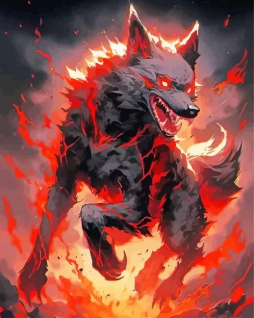 Burning Black Wolf Evil Diamond Painting