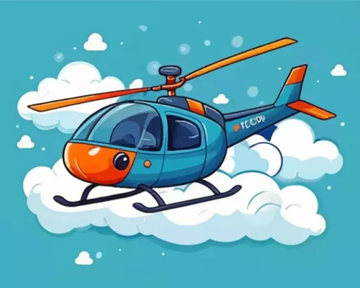 Cartoon Blue And Orange Helicopter Diamond Painting