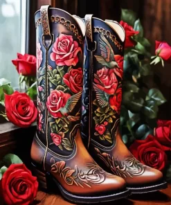 Cowgirl Boot And Roses Diamond Painting