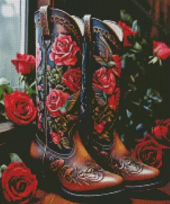 Cowgirl Boot And Roses Diamond Painting