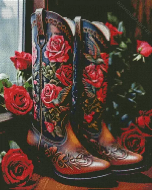 Cowgirl Boot And Roses Diamond Painting