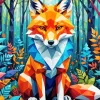 Cubist Blue And Orange White Fox Diamond Painting