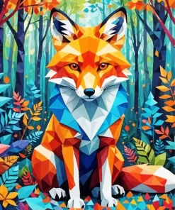 Cubist Blue And Orange White Fox Diamond Painting