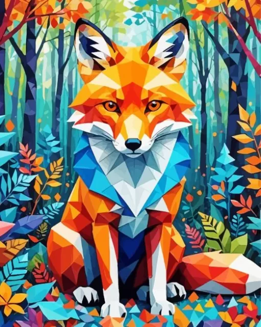 Cubist Blue And Orange White Fox Diamond Painting