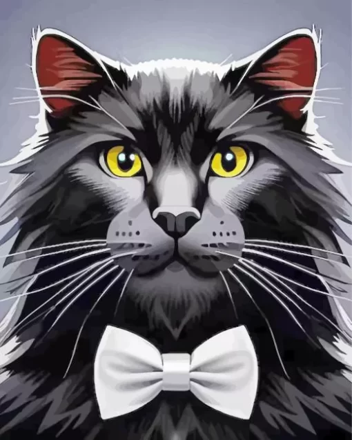 Illustration Black Cat Tie Diamond Painting