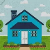 Illustration Blue House Diamond Painting