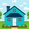 Illustration Blue House Diamond Painting