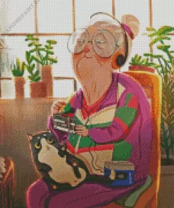 Illustration Cool Old Lady Diamond Painting