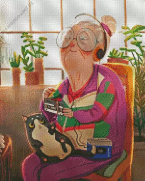 Illustration Cool Old Lady Diamond Painting