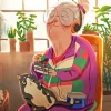 Illustration Cool Old Lady Diamond Painting