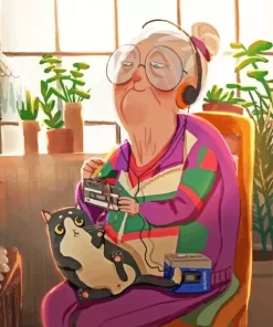 Illustration Cool Old Lady Diamond Painting