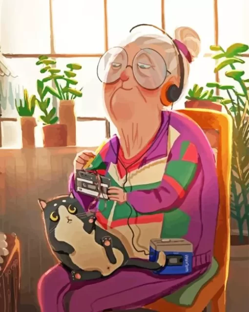 Illustration Cool Old Lady Diamond Painting