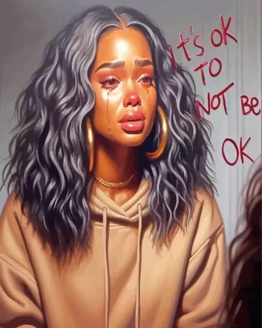 Sad Black Woman Crying Diamond Painting