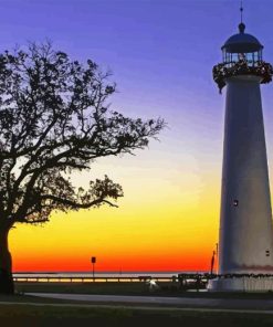 Sunset Biloxi Lighthouse Mississippi Diamond Painting