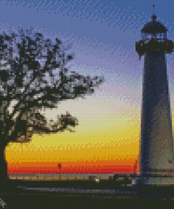 Sunset Biloxi Lighthouse Mississippi Diamond Painting