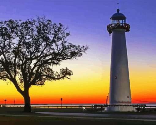 Sunset Biloxi Lighthouse Mississippi Diamond Painting