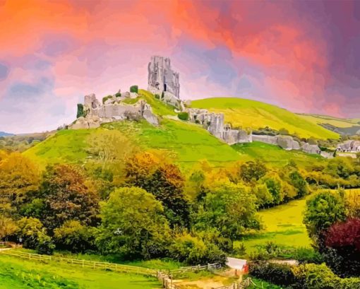 Sunset Corfe Castle Brownsea Diamond Painting