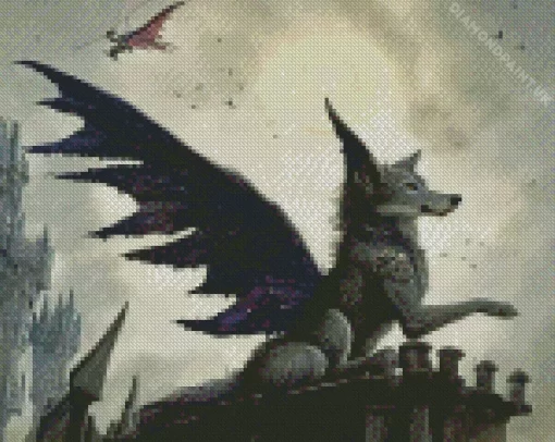 Winged Black Wolf Dragon Diamond Painting