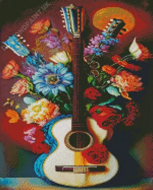 Aesthetic Floral Guitar Art Diamond Painting