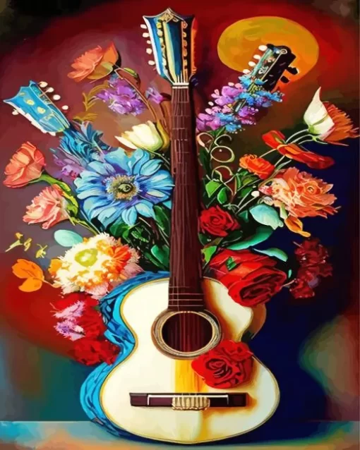 Aesthetic Floral Guitar Art Diamond Painting