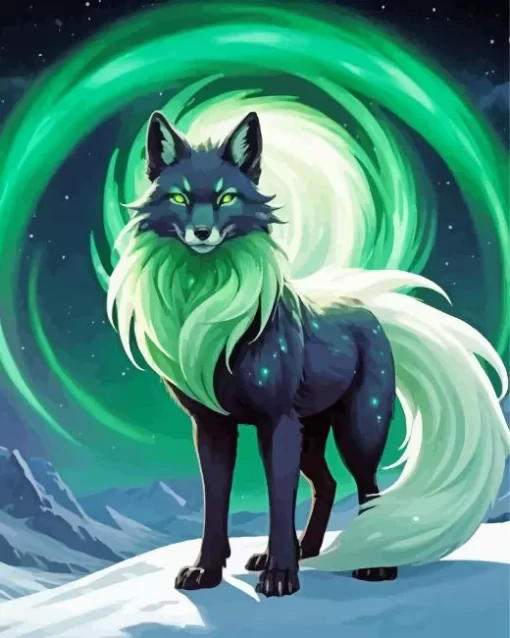 Aesthetic Green Kitsune Diamond Painting