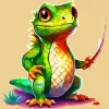 Animated Green Lizard Diamond Painting