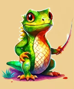 Animated Green Lizard Diamond Painting