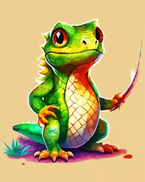 Animated Green Lizard Diamond Painting