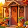 Autumn Farmhouse Front Porch Flowers Diamond Painting