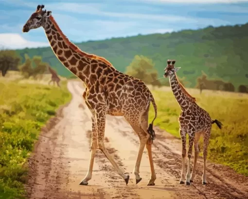 Baby And Mom Giraffe Diamond Painting