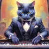 Black Tie Cat Playing Piano Diamond Painting