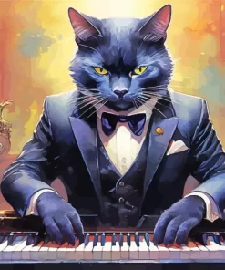 Black Tie Cat Playing Piano Diamond Painting