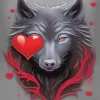 Black Wolf Head And Heart Diamond Painting