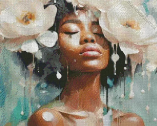 Black Woman Flowers Art Diamond Painting