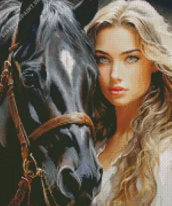 Blonde And Horse Diamond Painting