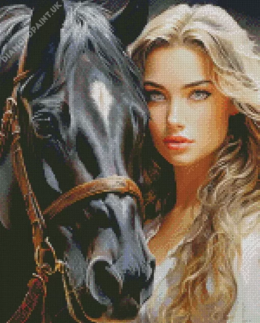 Blonde And Horse Diamond Painting