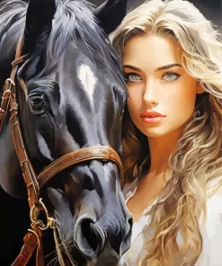 Blonde And Horse Diamond Painting