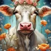 Blonde Cow And Flowers Diamond Painting