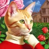 Blonde Kitten Wearing Red Diamond Painting