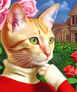 Blonde Kitten Wearing Red Diamond Painting