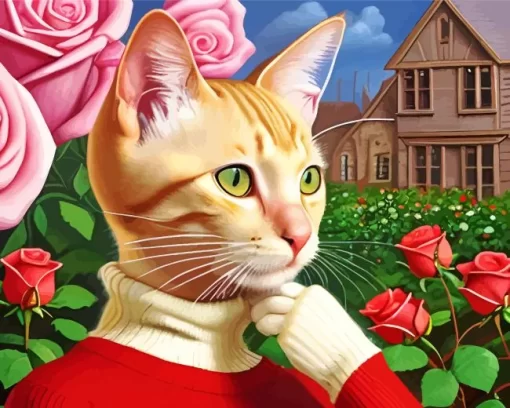 Blonde Kitten Wearing Red Diamond Painting