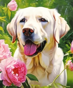 Blonde Labrador And Flowers Diamond Painting