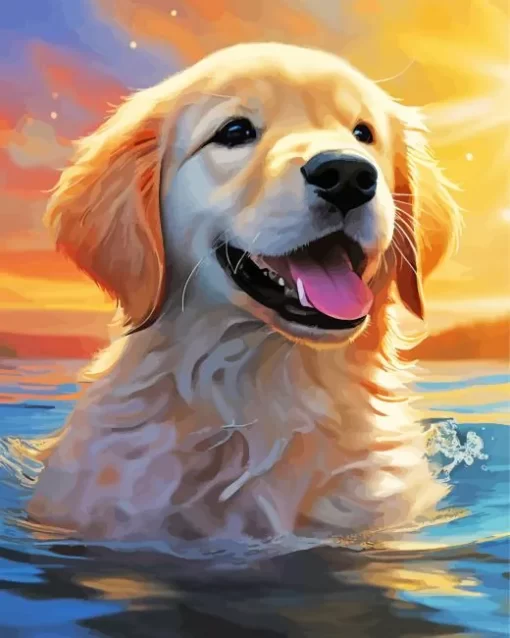 Blonde Labrador In Water Diamond Painting