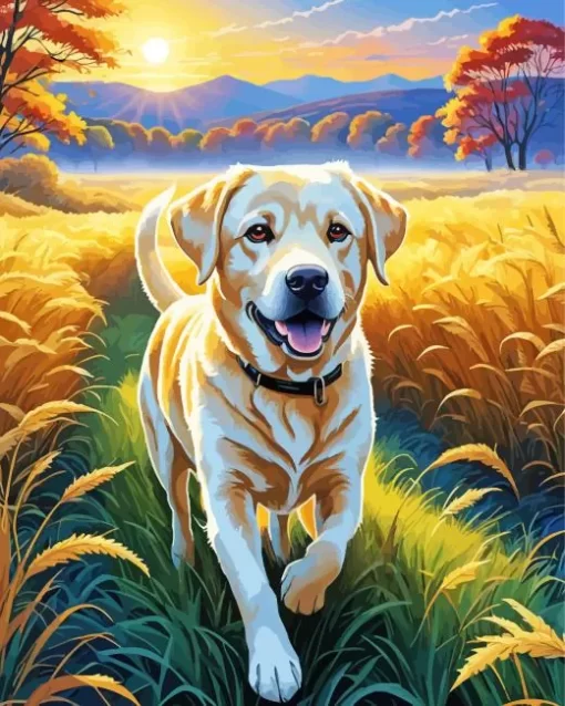 Blonde Labrador In Wheat Field Diamond Painting