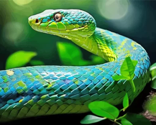 Blue And Green Pit Vipers Snake Diamond Painting