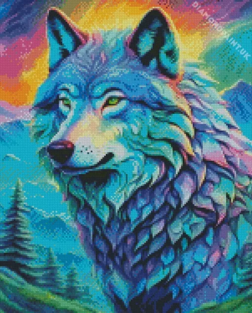 Blue And Green Wolf Art Diamond Painting