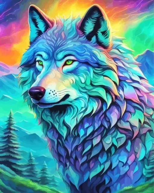 Blue And Green Wolf Art Diamond Painting