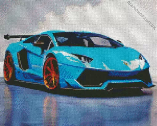 Blue And Orange Lamborghini Car Diamond Painting